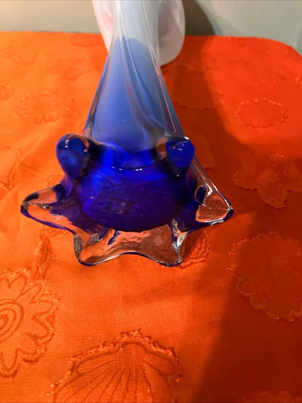 Jack in the Pulpit Cobalt Two Tones of Blue Lily Vase 12” T Art Glass